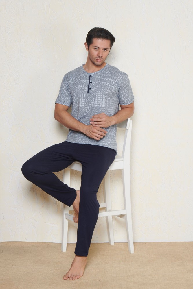 PINARCA EV GİYİM - Pınarca Erkek Üç Düğmeli Kısa Kollu Pijama Takım Büyük Beden